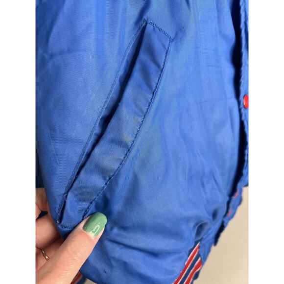 Vtg Blue Holloway Satin Snap Up Bomber Jacket Made In USA Steel Mining Size Med - Picture 6 of 16